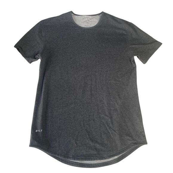 BYLT Lux Drop Cut Heather Grey Short Sleeve Medium Crew Neck Workout‎ Shirt - Picture 1 of 2
